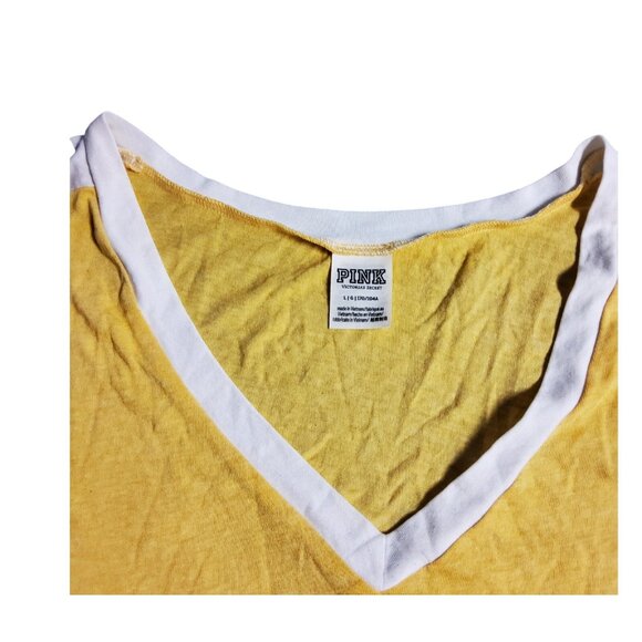 PINK Victoria's Secret Boyfriend Tee Women’s Large Yellow Oversized V-Neck Top - Picture 3 of 8